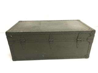 Vintage Military STORAGE TRUNK w Tray flat foot locker green box us army belber 5