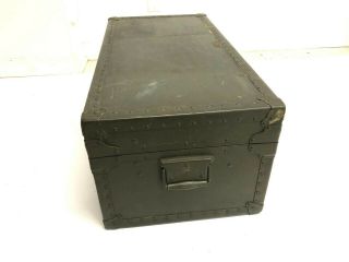 Vintage Military STORAGE TRUNK w Tray flat foot locker green box us army belber 6
