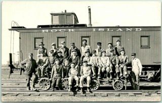 Vintage Rppc Real Photo Postcard Railroad Crew Rock Island Rr Train Car C1920s