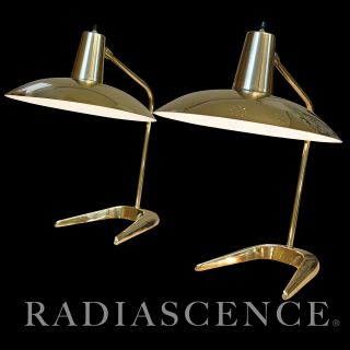 Streamline Atomic Space Age Modern Brass Saucer Table Lamp Sarfatti 