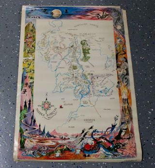 Vintage Jrr Tolkien Middle Earth Map Poster • Hobbit Lotr • Ballantine • Brem