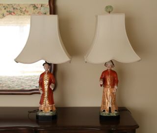 1960’s Mottahedeh Italian Porcelain Chinoiserie Figural Lamps