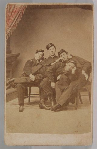 1860s Civil War Cdv Photo Of Four Union Officers Clowning Around For The Camera