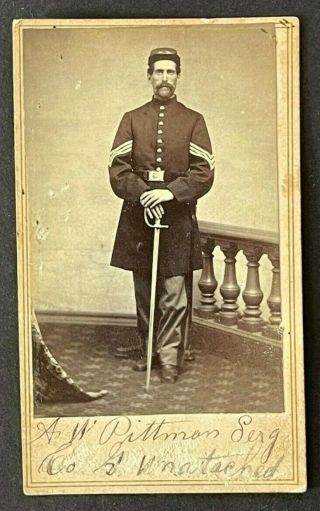 Civil War Cdv Photo Of Maine Sergeant Ara Pitman,  Co.  " G " Coast Guard Infantry