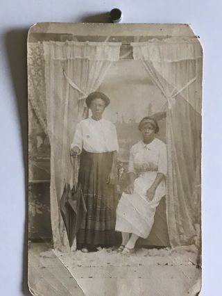 Americana African American Women Ladies Umbrella Photo Black White 1916 Ww1 W12