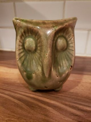 Vintage Green Drip Glazed Ceramic Owl Planter Pot Garden Succlent