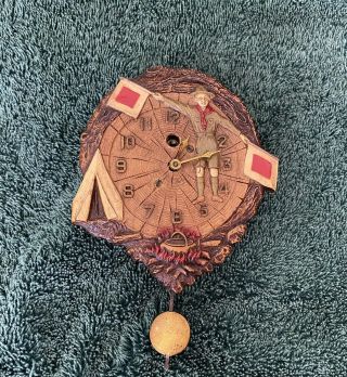 Rare Vtg Keebler Clock Co.  Bsa Boy Scouts Of America Pendulum Wall Clock Flags