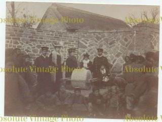 Old Albumen Photo German Naval Officers Etc Rural China Qingdao / Tsingtao C1910