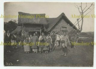 Old Albumen Photograph Chinese Villagers Near Tsingtao China Vintage C.  1900