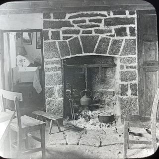 Vtg Keystone Magic Lantern Glass Slide Photo Old Stone Fireplace Peat