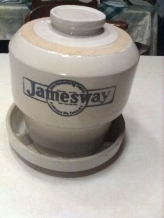 Antique Vintage Stoneware Jamesway Chicken Waterer Feeder Complete