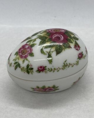 Vintage Limoges Small 2 - 1/4” Trinket Box,  Egg Shape,  Red Roses