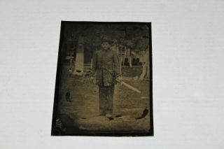 Antique 5 " X 7 " Tintype Tin Photograph Civil War Soldier With Sword