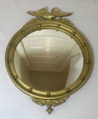Large Antique 28 " American Federal Eagle Convex Gold Wood Wall Mirror