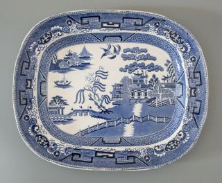 Large Antique 19th C.  English Staffordshire Blue Willow Transferware Platter