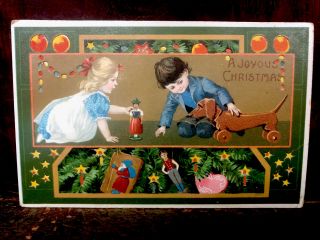 True Vintage Exceptional Htl Xmas Postcard Hold To Light Weiner Dog Toy Sweet