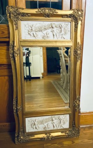 Gorgeous Gold Gilt French,  Trumeau Beveled Mirror With Cherub/putti Panels.