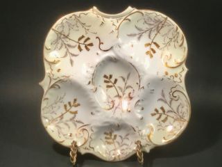 Antique Austrian Porcelain Oyster Plate Gold Paste And Purple Seaweed