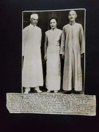 1942 China Chiang Kai Shek Soong Meiling Visits India Meet Nehru Photo 蒋介石宋美龄访印度