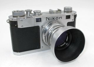 Vintage Nikon S 35mm Rangefinder W/nikkor - H.  C 5cm F2 Lens W/filter & Hood