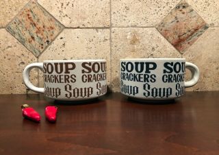 Set Of 2 Vintage Soup And Crackers Mugs Bowls Speckled Stoneware With Handles
