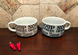 Set of 2 Vintage Soup and Crackers Mugs Bowls Speckled Stoneware with Handles 2