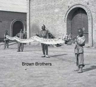 1900s Historic China Boys With Dragon Kite Glass Photo Camera Negative 2 Bb