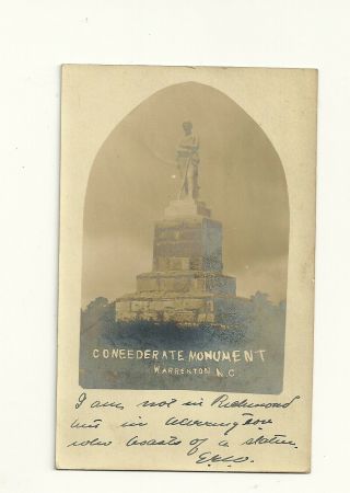 Vintage 1906 Rppc Postcard Confederate Monument Warrenton Nc Warren County