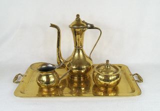 Antique Russian Imperial Hand - Hammered Brass Tea Set