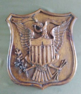 Vintage Large Carved Wood American Eagle Wall Plaque Seal By Raymond Enkeboll
