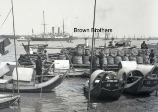 1900s Historic China Fishing Boats At Harbor Glass Photo Camera Negative Bb