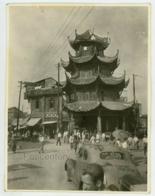 Photograph Ww2 China Cbi Kunming Street Pagoda Us Army 907th Engineers Hq Photo