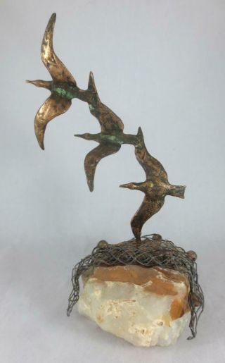 Vintage Mcm Curtis Jere Bronze Birds In Flight Brutalist Metal Art Sculpture