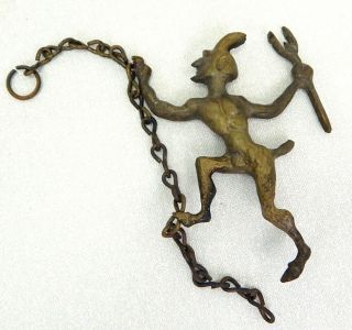 Rare Antique Victorian Brass Satyr Devil Imp Damper Flue Pull Handle Figure