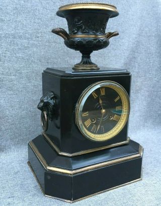Antique French 19th Century Clock Made Of Bronze And Marble Napoleon Iii Lions