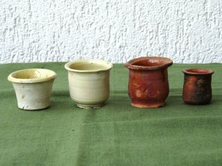 4 Antique Pottery Ointment Pots,  17th.  - 18th.  Century Dutch