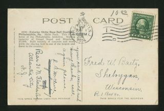 Athletics - Philadelphia SHIBE PARK 5½x3½ Vintage Postcard,  1914 Postmark: 088 - 3 2
