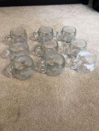 Vintage Set Of 9 Coffee Mugs Tea Cups Nescafe Nestle World Globe Glass
