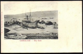 Dry Dock,  Gibraltar.  Vintage Postcard - Very Early.  Uk Postage