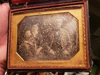 Quarter Plate Daguerreotype In Ratty Full Case Of Couple And Child