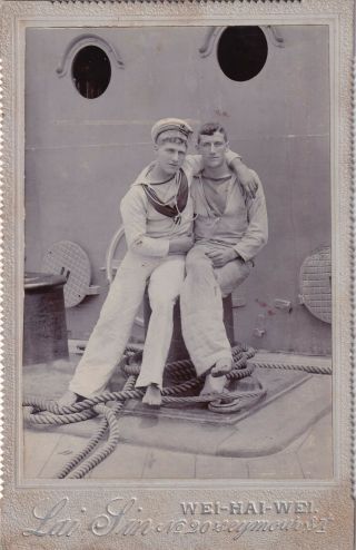 Antique Cabinet Photograph – Young Sailors In Embrace – Wei - Hai - Wei