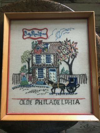 Antique Vintage Hand Embroidered Needlework Betsy Ross House Olde Philadelphia