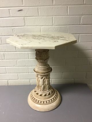Vintage Marble Side End Table With Ornate Cherub Base Greek Roman Motif 19” Tall
