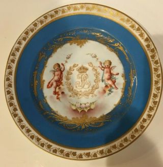 Hand Painted Antique Sevres Chateau Des Tuileries Hand Painted Plate With Putti