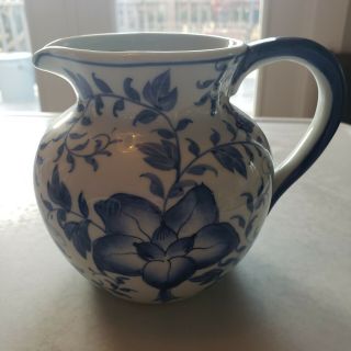 Vintage Andrea By Sadek Blue And White Pitcher Vase Floral 5 1/2 " Tall