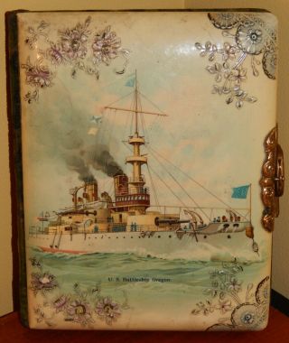 Antique Photo Album U.  S.  Battleship Oregon Spanish American War W/ Old Photos