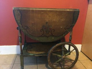 Antique Painted Tea Cart With Glass Tray
