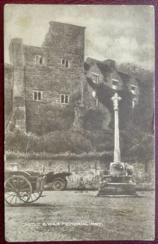 Vintage Sepia R/p Postcard,  Castle & War Memorial,  Hay - On - Wye,  Wales
