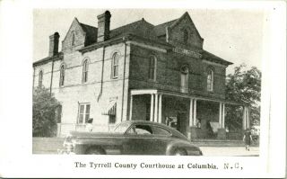 Vtg Rppc 1940s Columbia North Carolina Nc Tyrrell County Court House Street Car