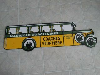 Vintage Coaches Stop Here Double Sided Porcelain Sign 1940 